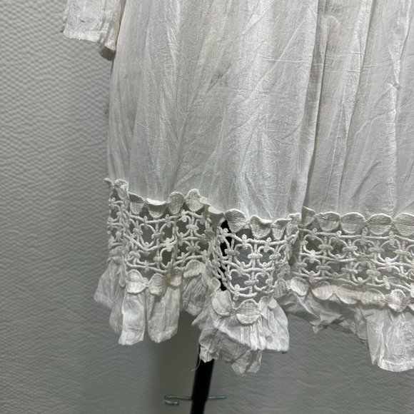 White Crochet neckline hem and sleeve insets BoHo Shabby Chic Tunic - Picture 3 of 7